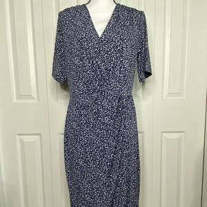 Women's Banana Republic Dress Faux Wrap Blue Black White V-Neck Size Large